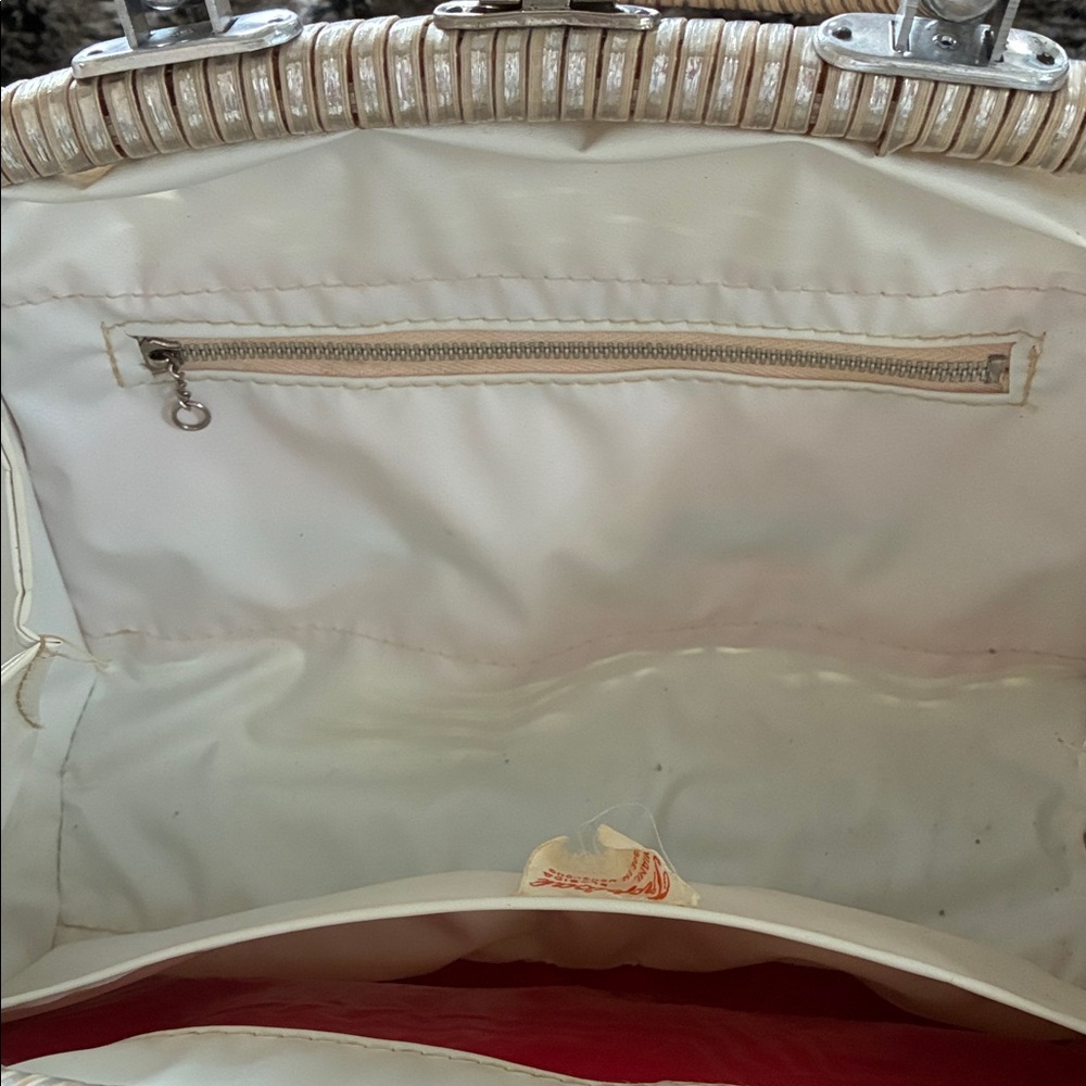 Woven Straw Tote Bag in Natural Cream with Silver Hardware - Picture 5 of 9